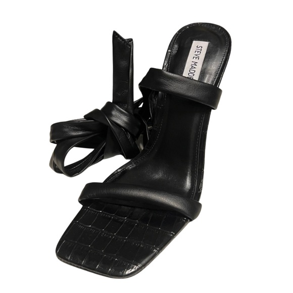 Steve Madden women's black size 10 strappy wrap tie square open toe high Heel - Picture 5 of 8